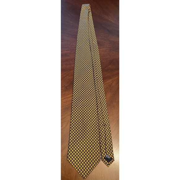Land’s End Gold Black Hand Made 100% Silk Men’s Neck Tie Made In USA - Picture 3 of 9